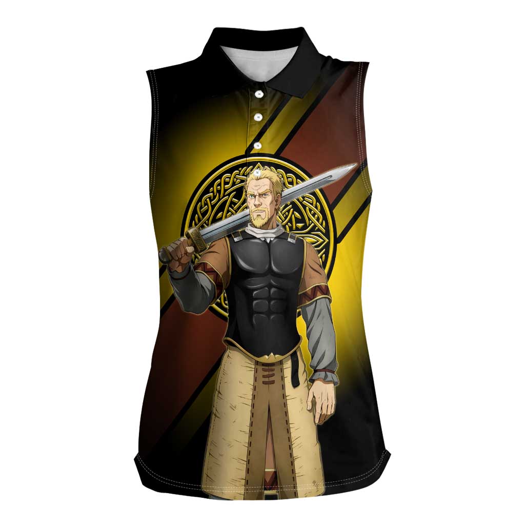 Askeladd Viking Commander Women Sleeveless Polo Shirt Viking Manga Illustration Style