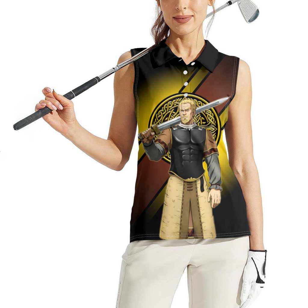 Askeladd Viking Commander Women Sleeveless Polo Shirt Viking Manga Illustration Style