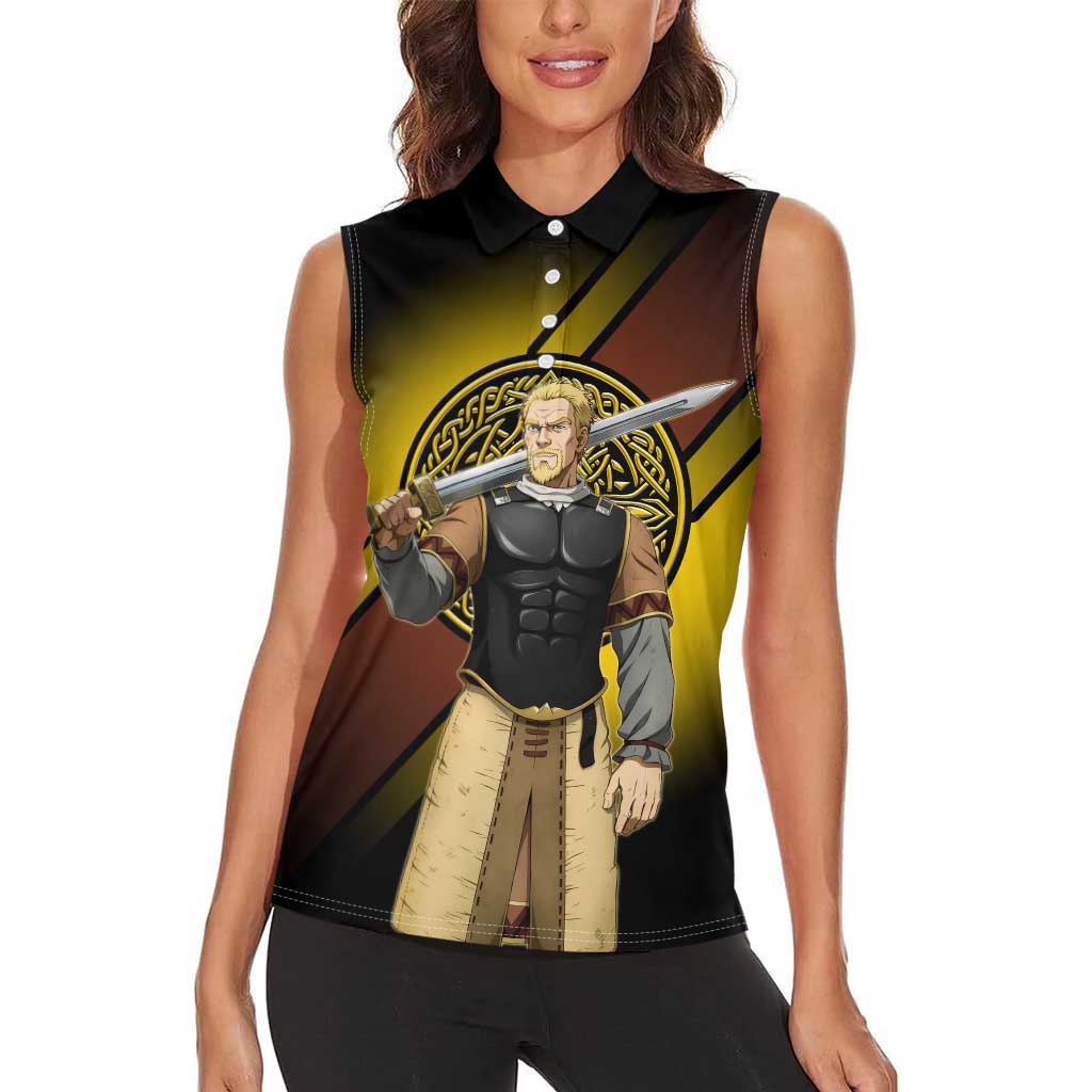 Askeladd Viking Commander Women Sleeveless Polo Shirt Viking Manga Illustration Style