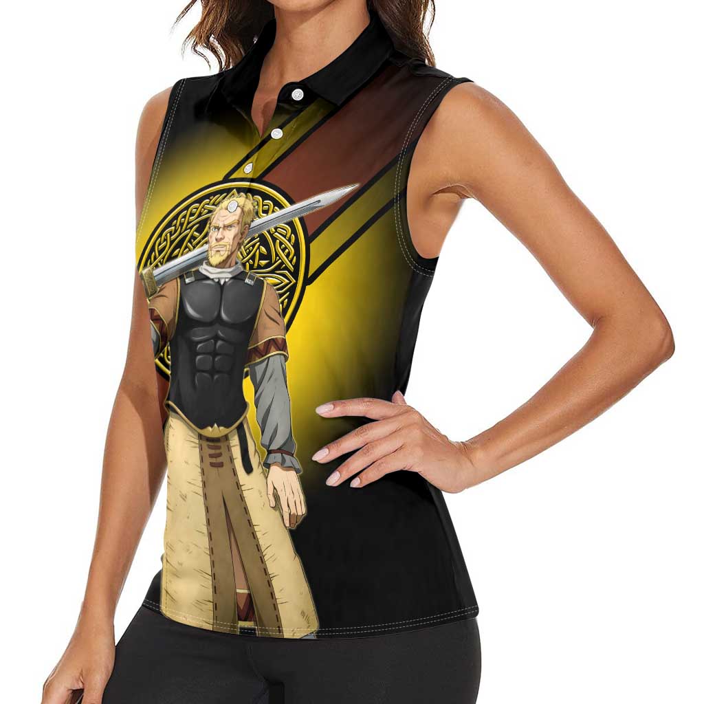 Askeladd Viking Commander Women Sleeveless Polo Shirt Viking Manga Illustration Style