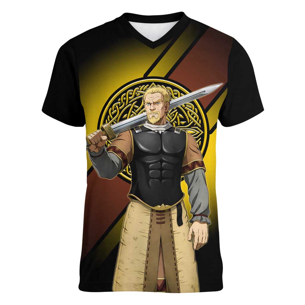 Askeladd Viking Commander Women V-Neck T-Shirt Viking Manga Illustration Style