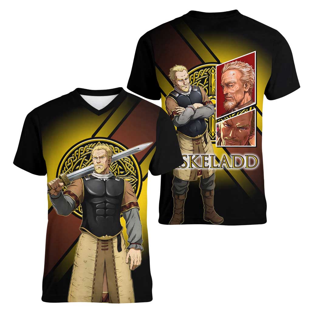Askeladd Viking Commander Women V-Neck T-Shirt Viking Manga Illustration Style