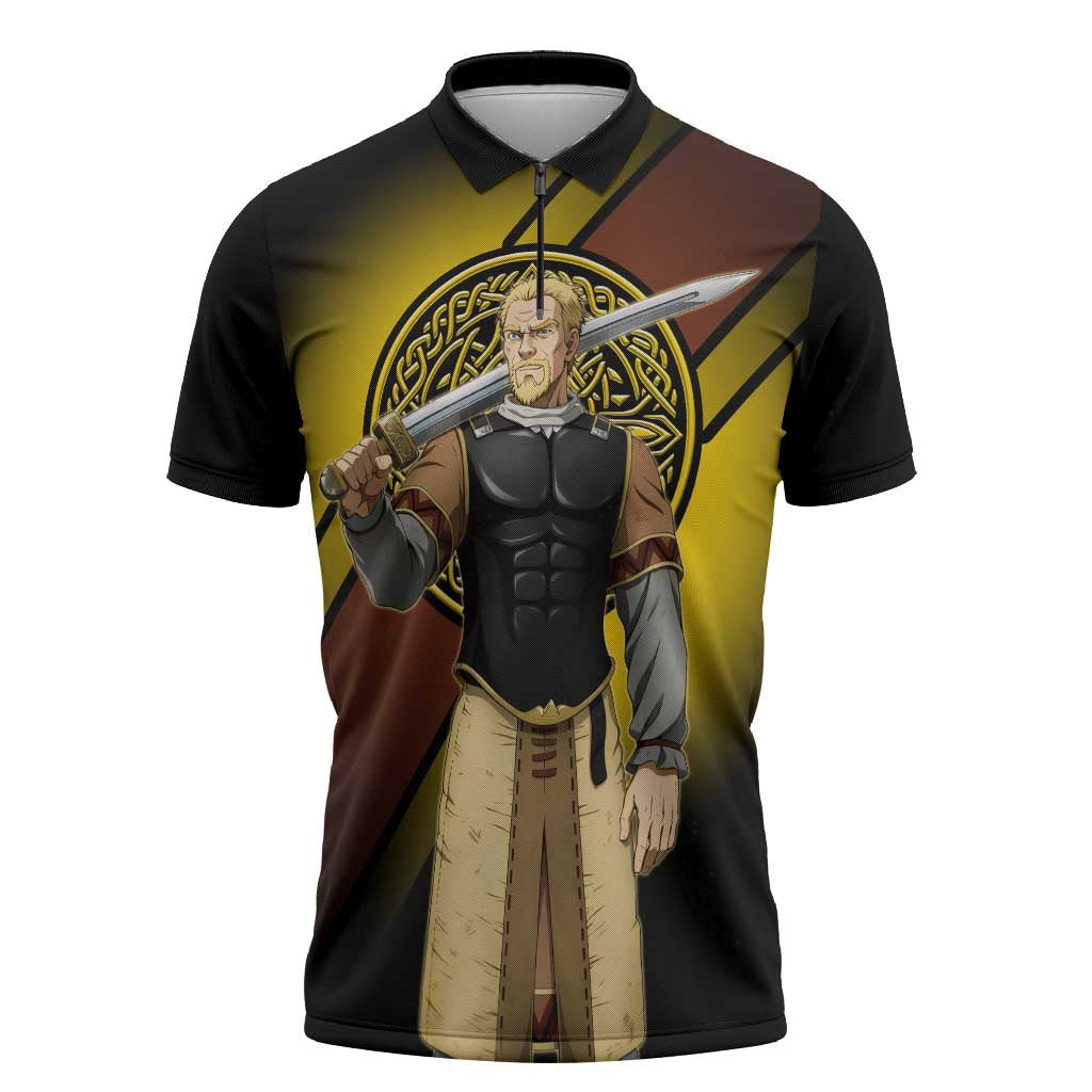 Askeladd Viking Commander Zipper Polo Shirt Viking Manga Illustration Style