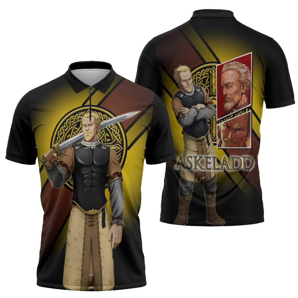 Askeladd Viking Commander Zipper Polo Shirt Viking Manga Illustration Style