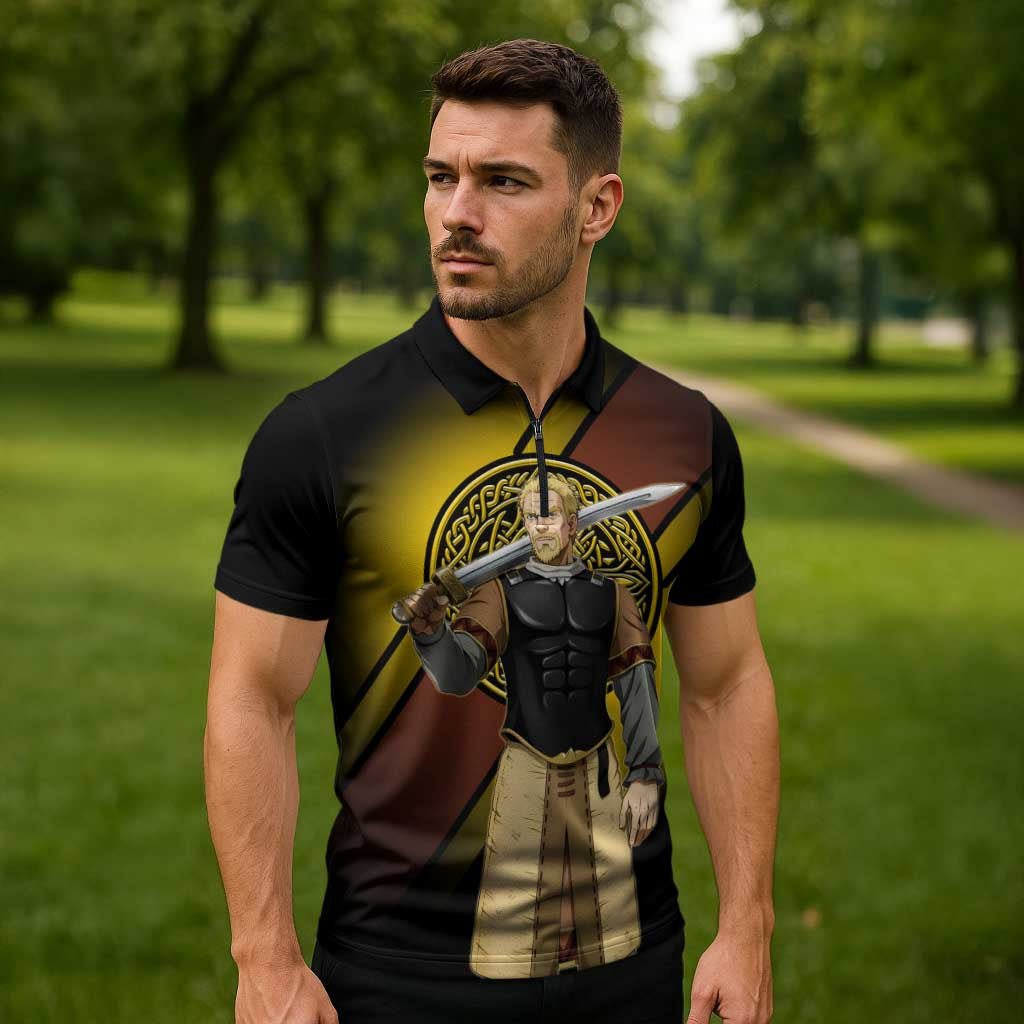 Askeladd Viking Commander Zipper Polo Shirt Viking Manga Illustration Style