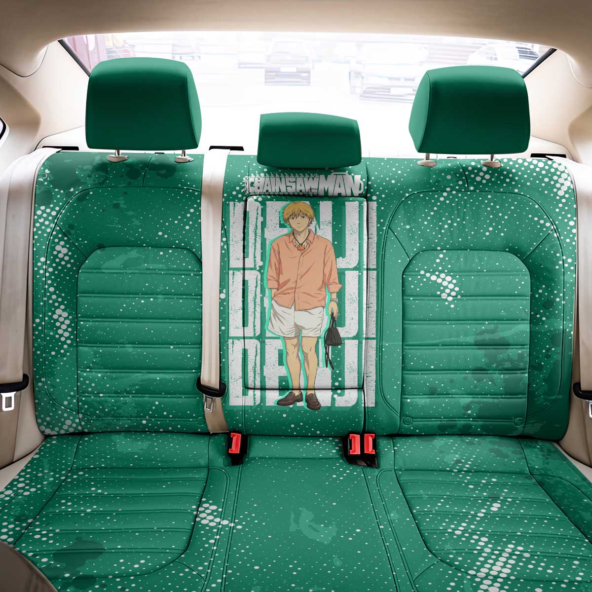 Denji Chainsaw Man Back Car Seat Cover Urban Grunge Halftone Style