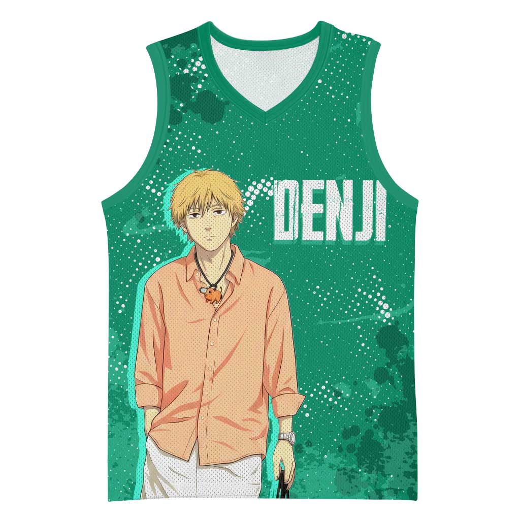 Denji Chainsaw Man Basketball Jersey Urban Grunge Halftone Style