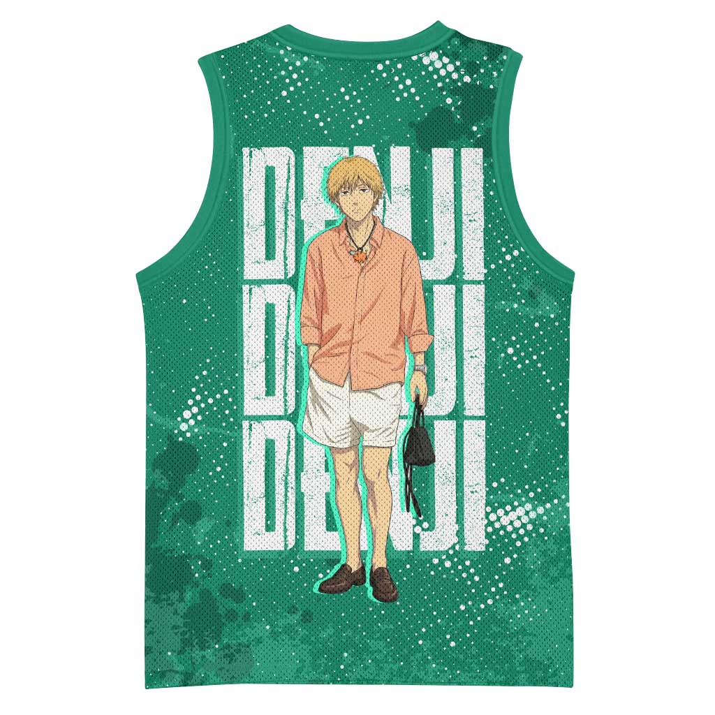 Denji Chainsaw Man Basketball Jersey Urban Grunge Halftone Style