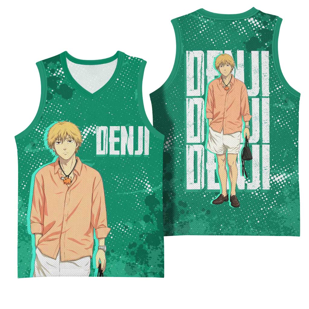 Denji Chainsaw Man Basketball Jersey Urban Grunge Halftone Style