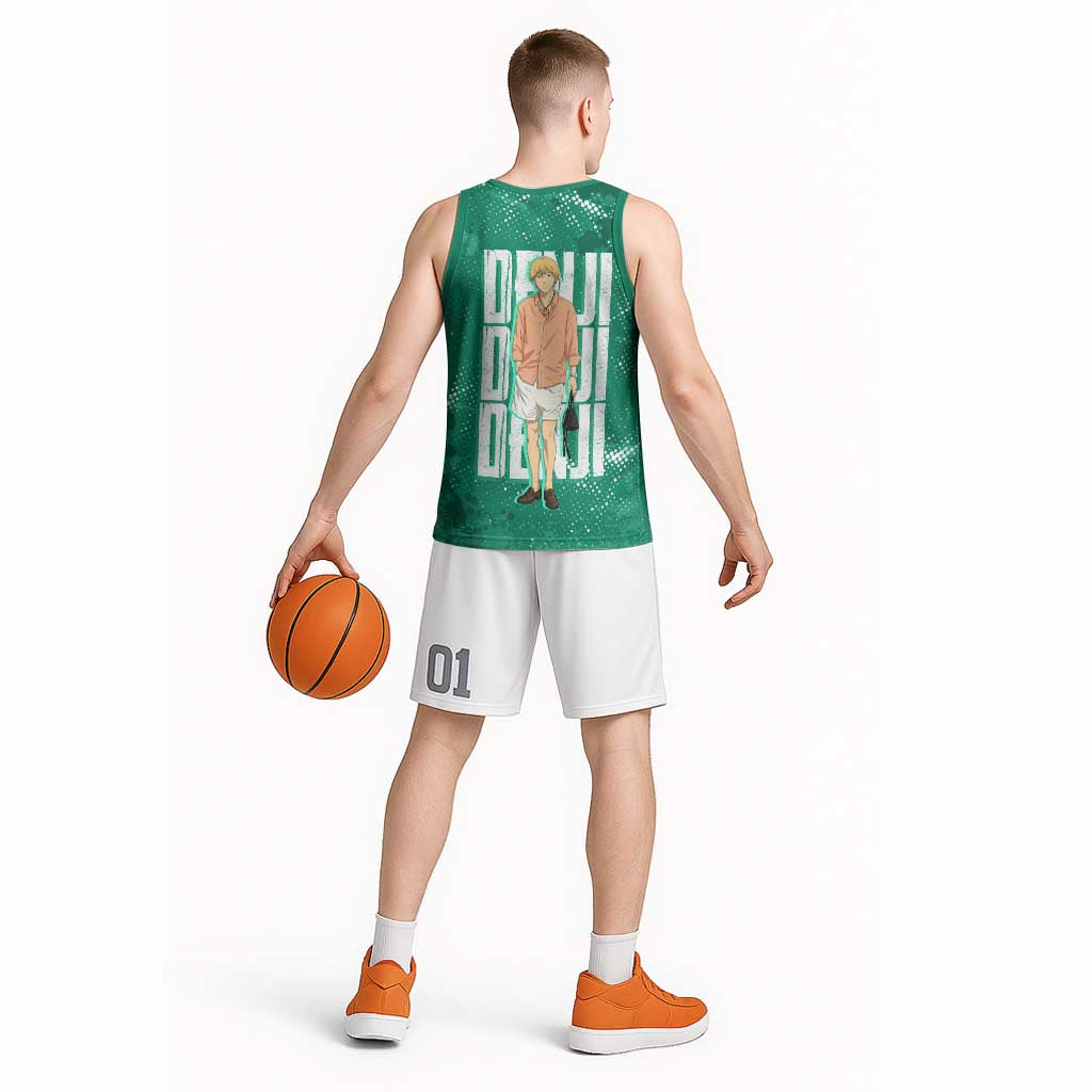 Denji Chainsaw Man Basketball Jersey Urban Grunge Halftone Style