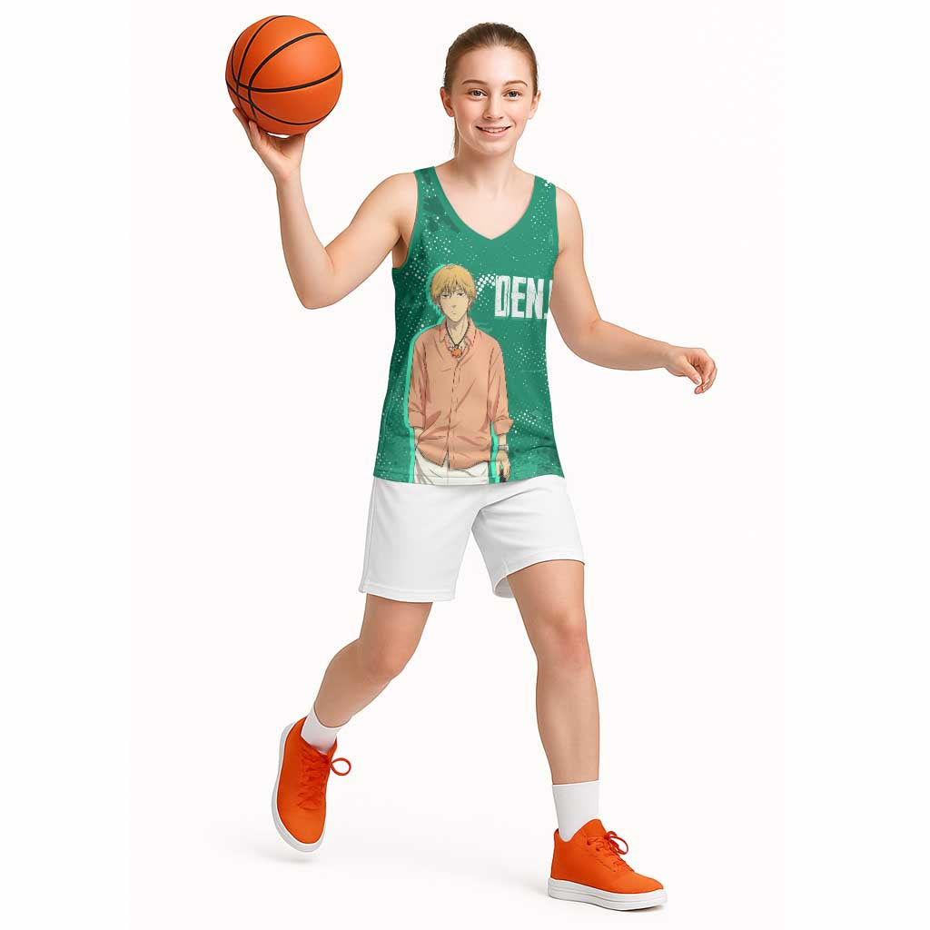 Denji Chainsaw Man Basketball Jersey Urban Grunge Halftone Style