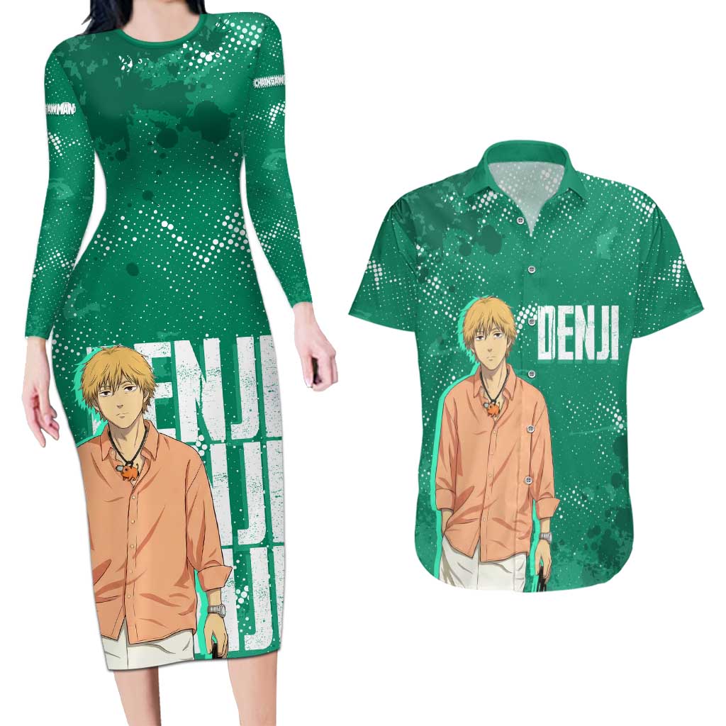 Denji Chainsaw Man Couples Matching Long Sleeve Bodycon Dress and Hawaiian Shirt Urban Grunge Halftone Style