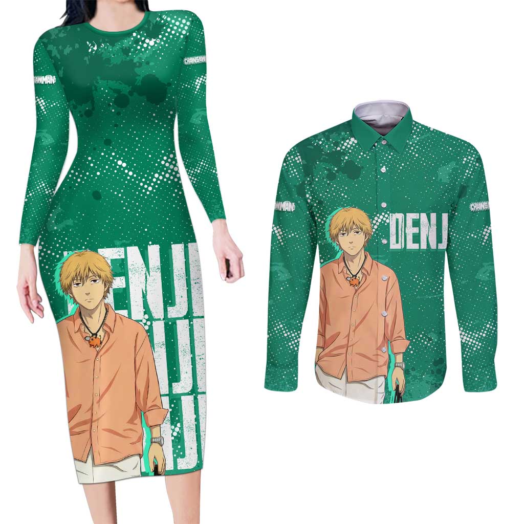 Denji Chainsaw Man Couples Matching Long Sleeve Bodycon Dress and Long Sleeve Button Shirt Urban Grunge Halftone Style