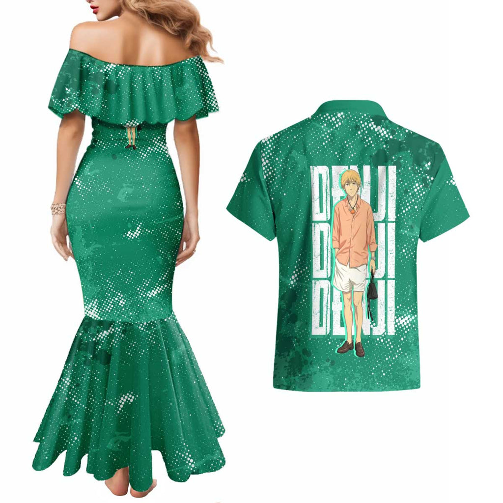 Denji Chainsaw Man Couples Matching Mermaid Dress and Hawaiian Shirt Urban Grunge Halftone Style