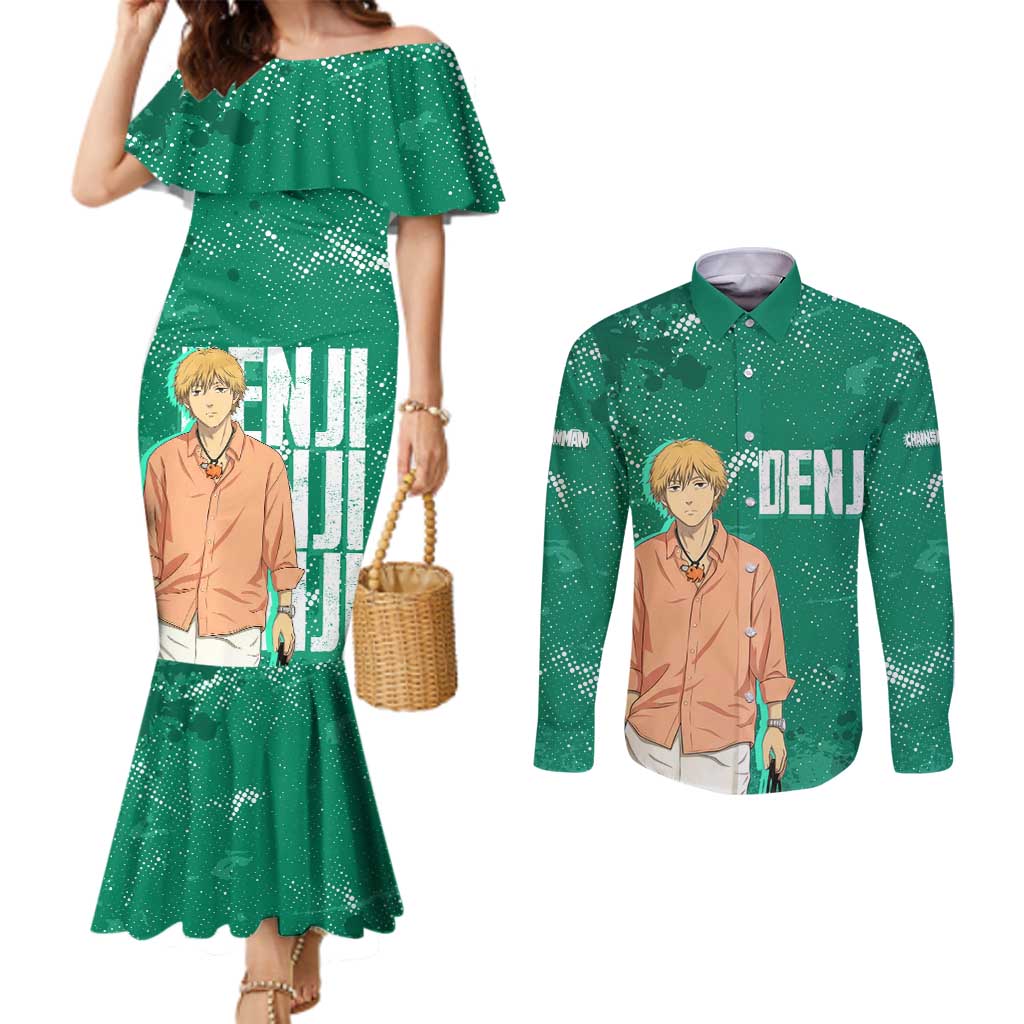 Denji Chainsaw Man Couples Matching Mermaid Dress and Long Sleeve Button Shirt Urban Grunge Halftone Style