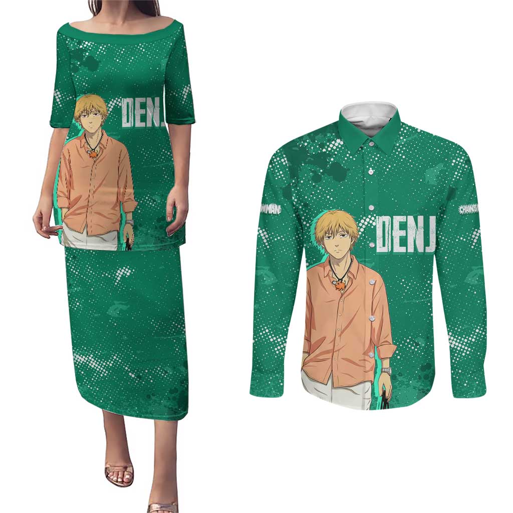 Denji Chainsaw Man Couples Matching Puletasi and Long Sleeve Button Shirt Urban Grunge Halftone Style