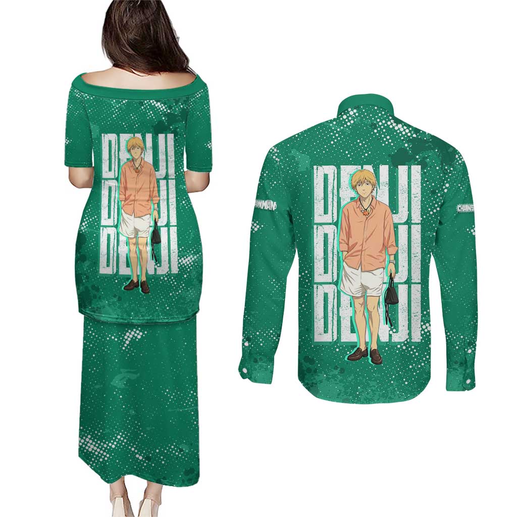 Denji Chainsaw Man Couples Matching Puletasi and Long Sleeve Button Shirt Urban Grunge Halftone Style