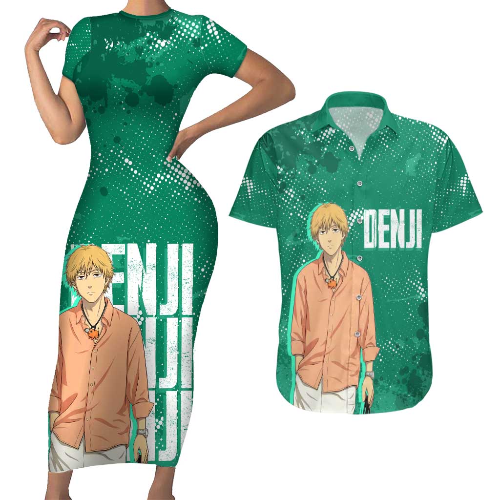 Denji Chainsaw Man Couples Matching Short Sleeve Bodycon Dress and Hawaiian Shirt Urban Grunge Halftone Style