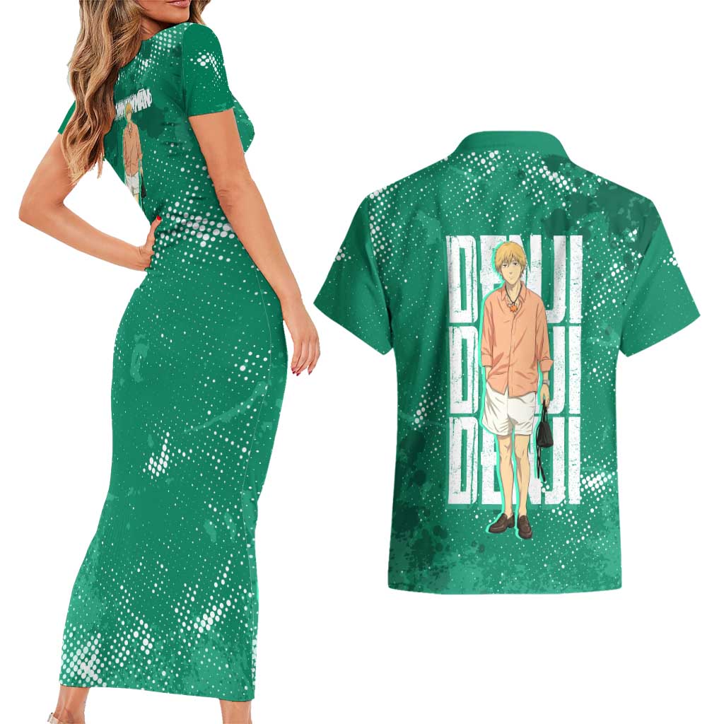 Denji Chainsaw Man Couples Matching Short Sleeve Bodycon Dress and Hawaiian Shirt Urban Grunge Halftone Style
