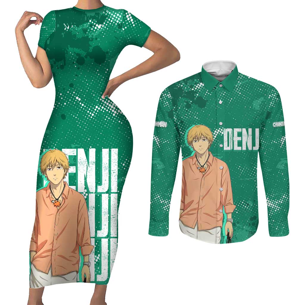 Denji Chainsaw Man Couples Matching Short Sleeve Bodycon Dress and Long Sleeve Button Shirt Urban Grunge Halftone Style