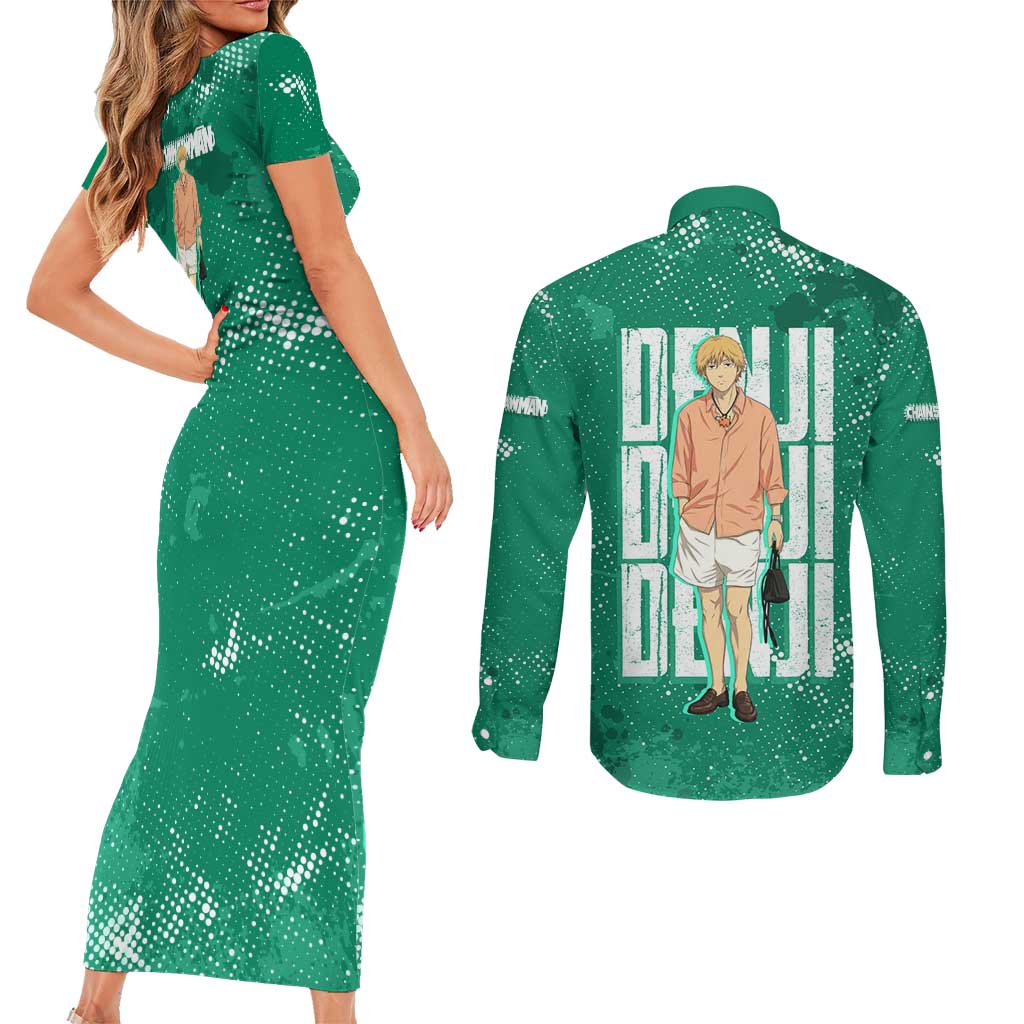 Denji Chainsaw Man Couples Matching Short Sleeve Bodycon Dress and Long Sleeve Button Shirt Urban Grunge Halftone Style