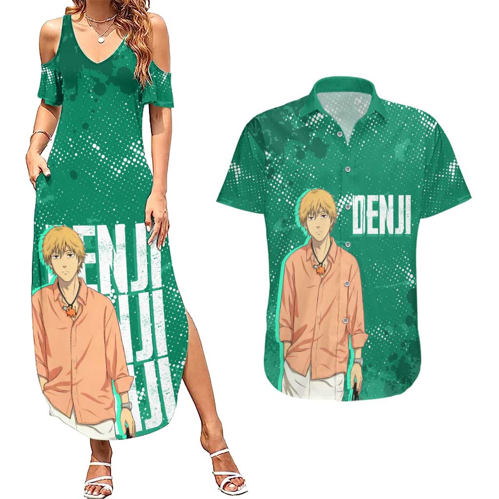 Denji Chainsaw Man Couples Matching Summer Maxi Dress and Hawaiian Shirt Urban Grunge Halftone Style