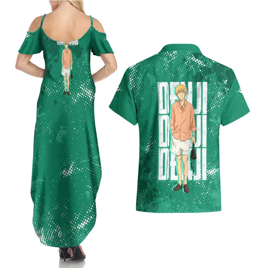 Denji Chainsaw Man Couples Matching Summer Maxi Dress and Hawaiian Shirt Urban Grunge Halftone Style