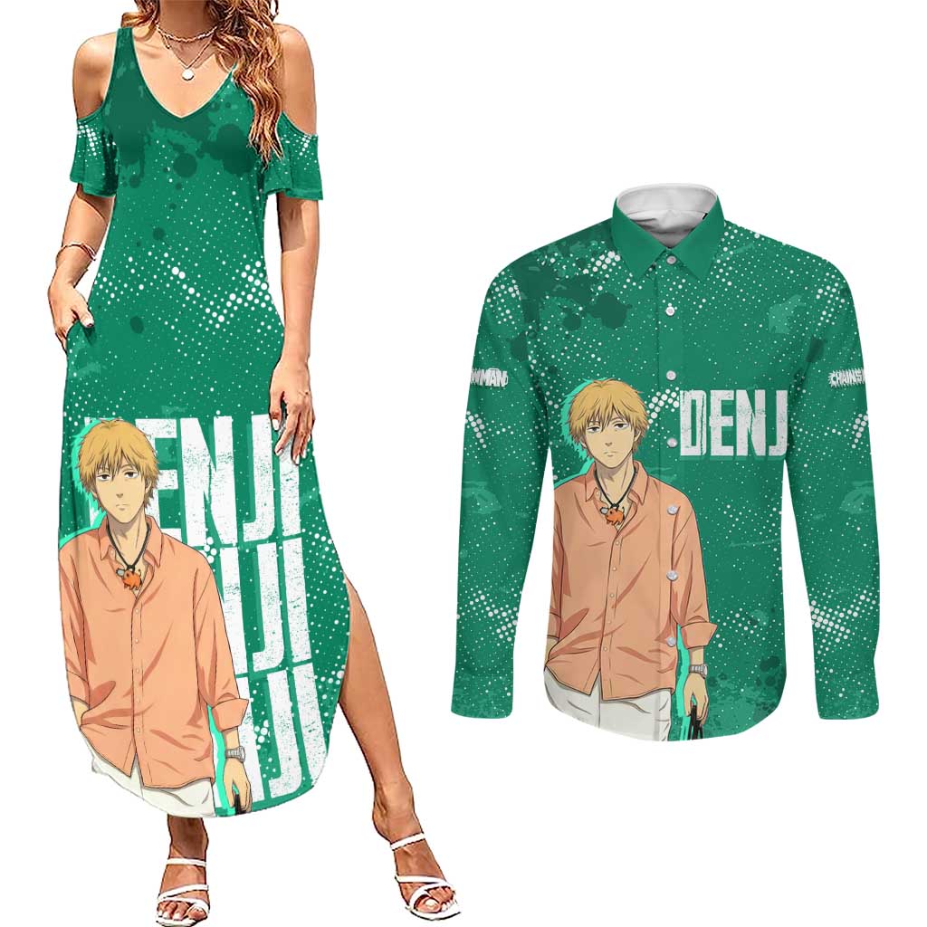 Denji Chainsaw Man Couples Matching Summer Maxi Dress and Long Sleeve Button Shirt Urban Grunge Halftone Style