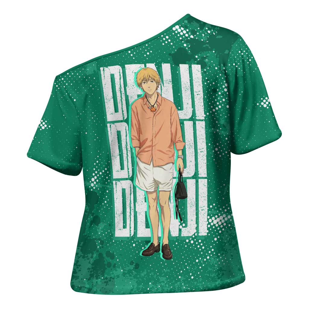 Denji Chainsaw Man Cross Shoulder Shirt Urban Grunge Halftone Style