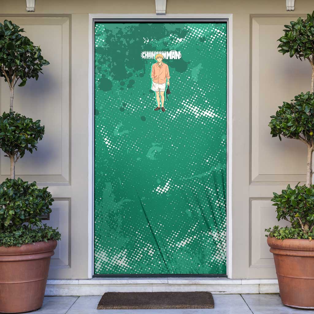 Denji Chainsaw Man Door Cover Urban Grunge Halftone Style