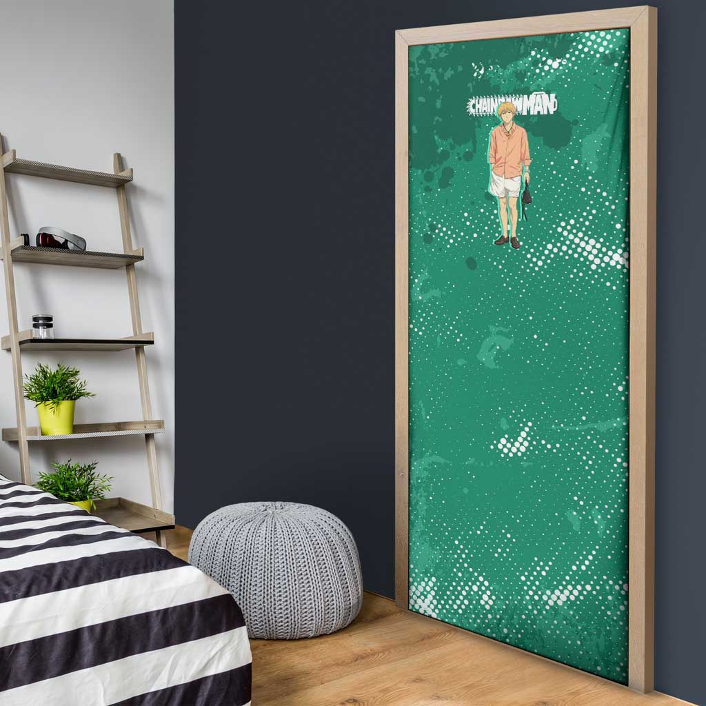 Denji Chainsaw Man Door Cover Urban Grunge Halftone Style