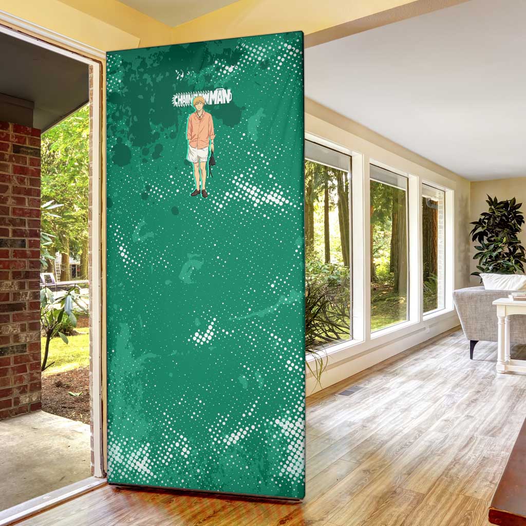 Denji Chainsaw Man Door Cover Urban Grunge Halftone Style