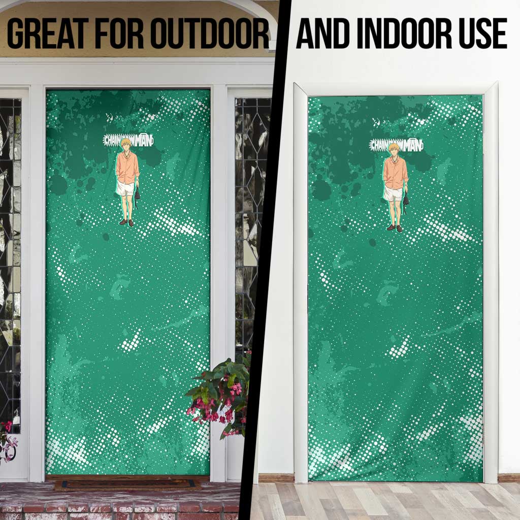 Denji Chainsaw Man Door Cover Urban Grunge Halftone Style