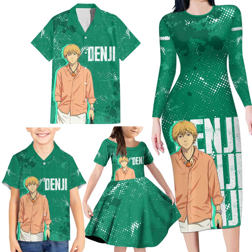 Denji Chainsaw Man Family Matching Long Sleeve Bodycon Dress and Hawaiian Shirt Urban Grunge Halftone Style