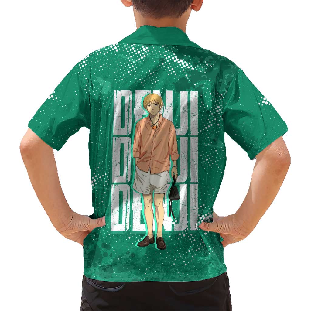 Denji Chainsaw Man Family Matching Long Sleeve Bodycon Dress and Hawaiian Shirt Urban Grunge Halftone Style