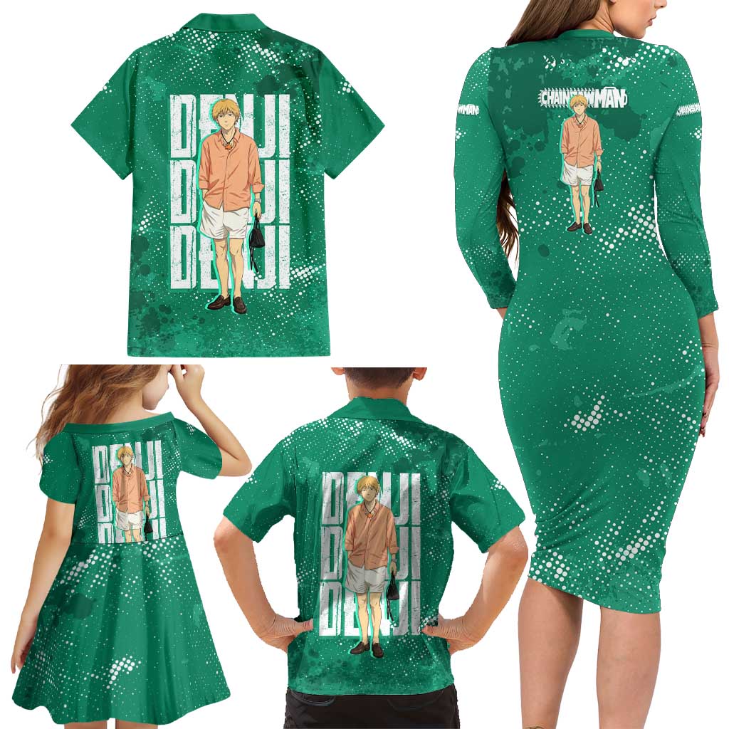 Denji Chainsaw Man Family Matching Long Sleeve Bodycon Dress and Hawaiian Shirt Urban Grunge Halftone Style