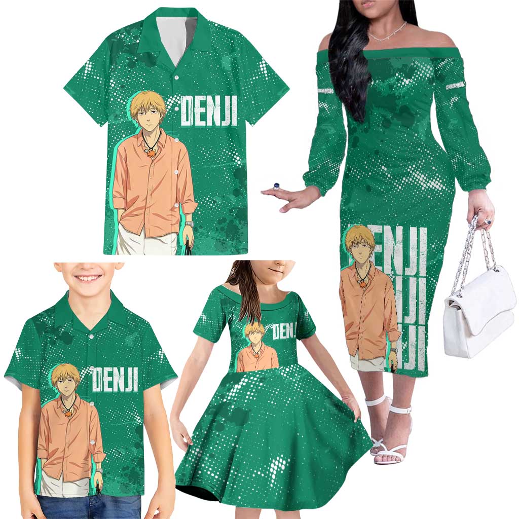 Denji Chainsaw Man Family Matching Off The Shoulder Long Sleeve Dress and Hawaiian Shirt Urban Grunge Halftone Style