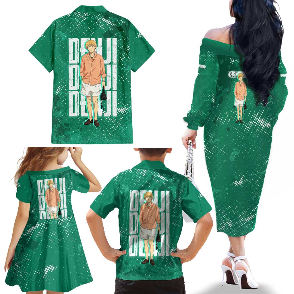 Denji Chainsaw Man Family Matching Off The Shoulder Long Sleeve Dress and Hawaiian Shirt Urban Grunge Halftone Style