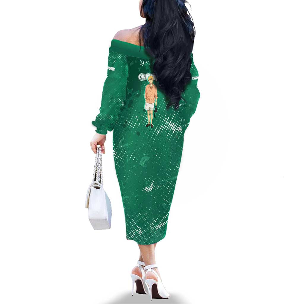 Denji Chainsaw Man Family Matching Off The Shoulder Long Sleeve Dress and Hawaiian Shirt Urban Grunge Halftone Style