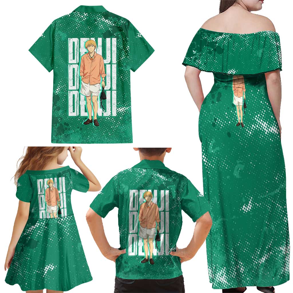 Denji Chainsaw Man Family Matching Off Shoulder Maxi Dress and Hawaiian Shirt Urban Grunge Halftone Style