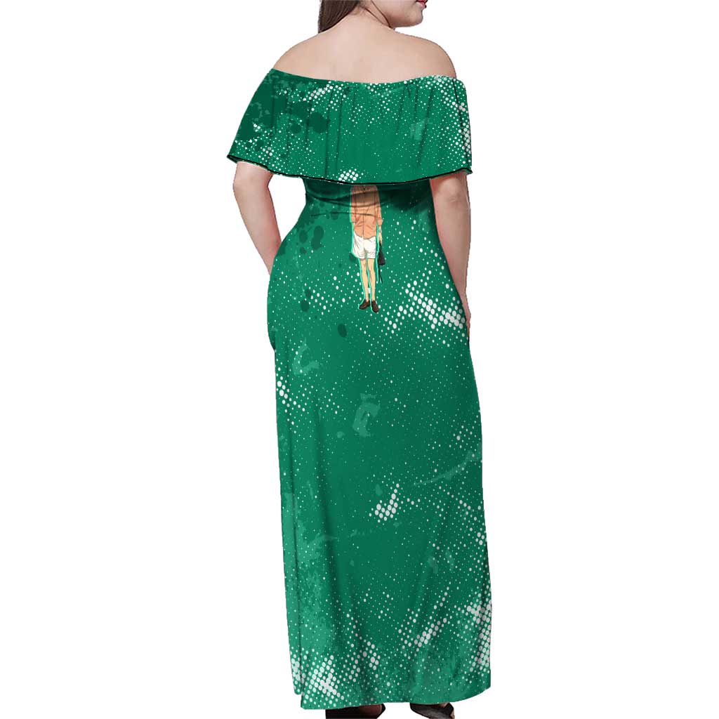 Denji Chainsaw Man Family Matching Off Shoulder Maxi Dress and Hawaiian Shirt Urban Grunge Halftone Style