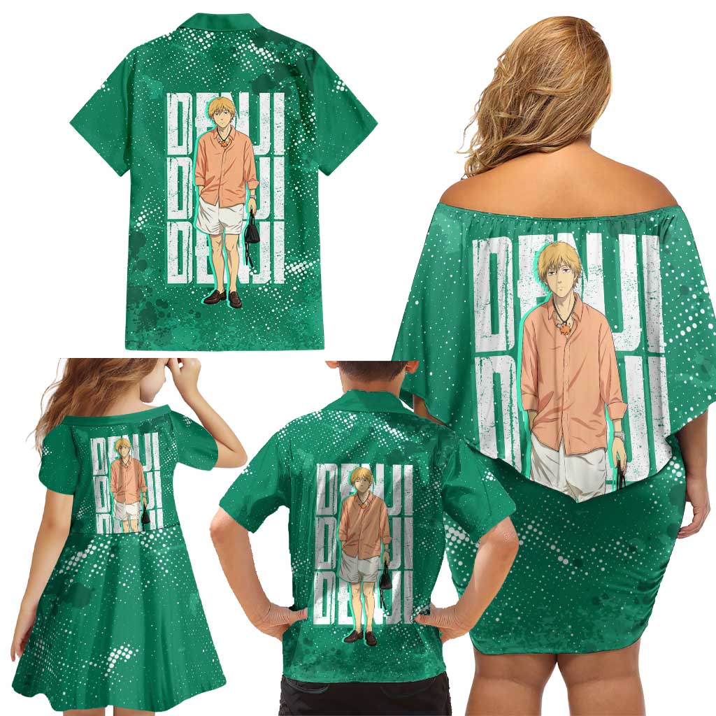 Denji Chainsaw Man Family Matching Off Shoulder Short Dress and Hawaiian Shirt Urban Grunge Halftone Style