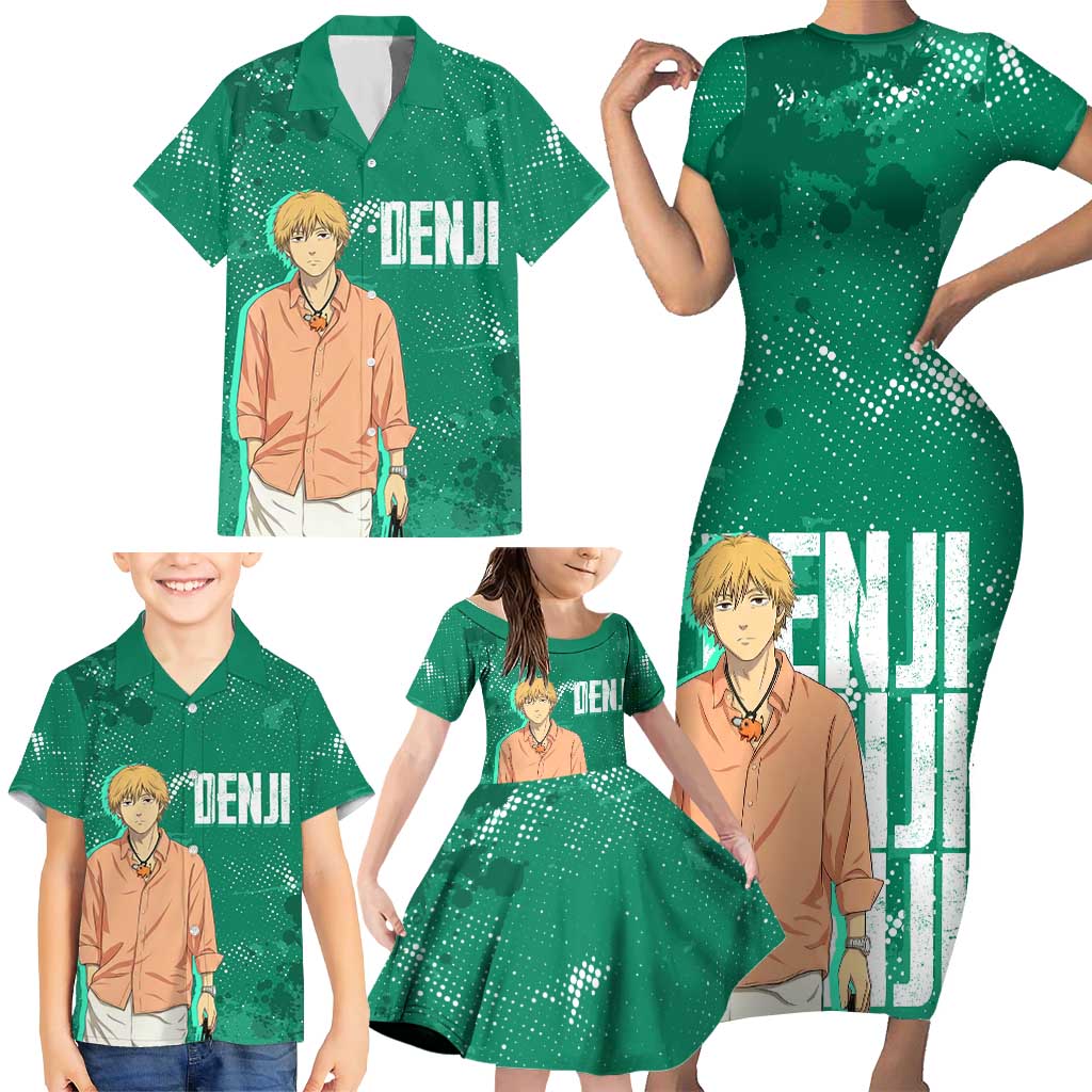 Denji Chainsaw Man Family Matching Short Sleeve Bodycon Dress and Hawaiian Shirt Urban Grunge Halftone Style