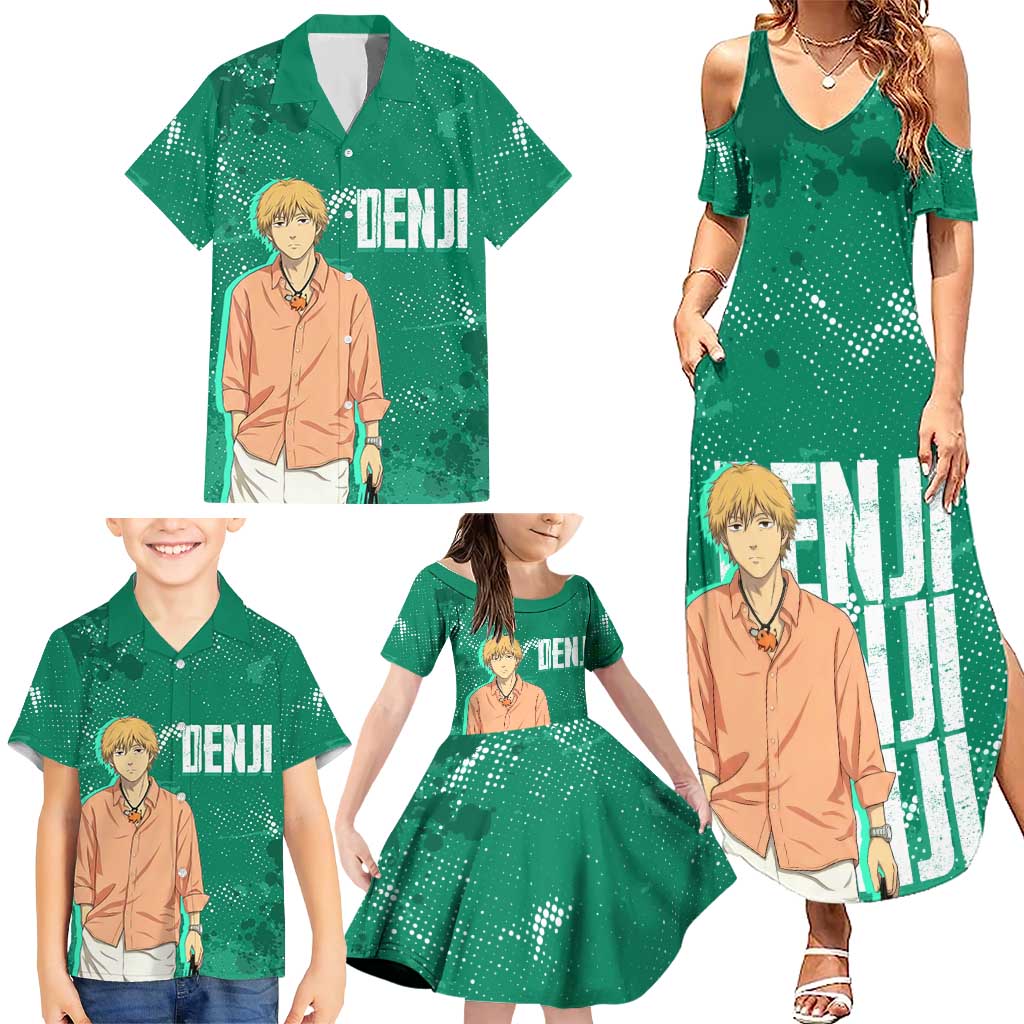 Denji Chainsaw Man Family Matching Summer Maxi Dress and Hawaiian Shirt Urban Grunge Halftone Style