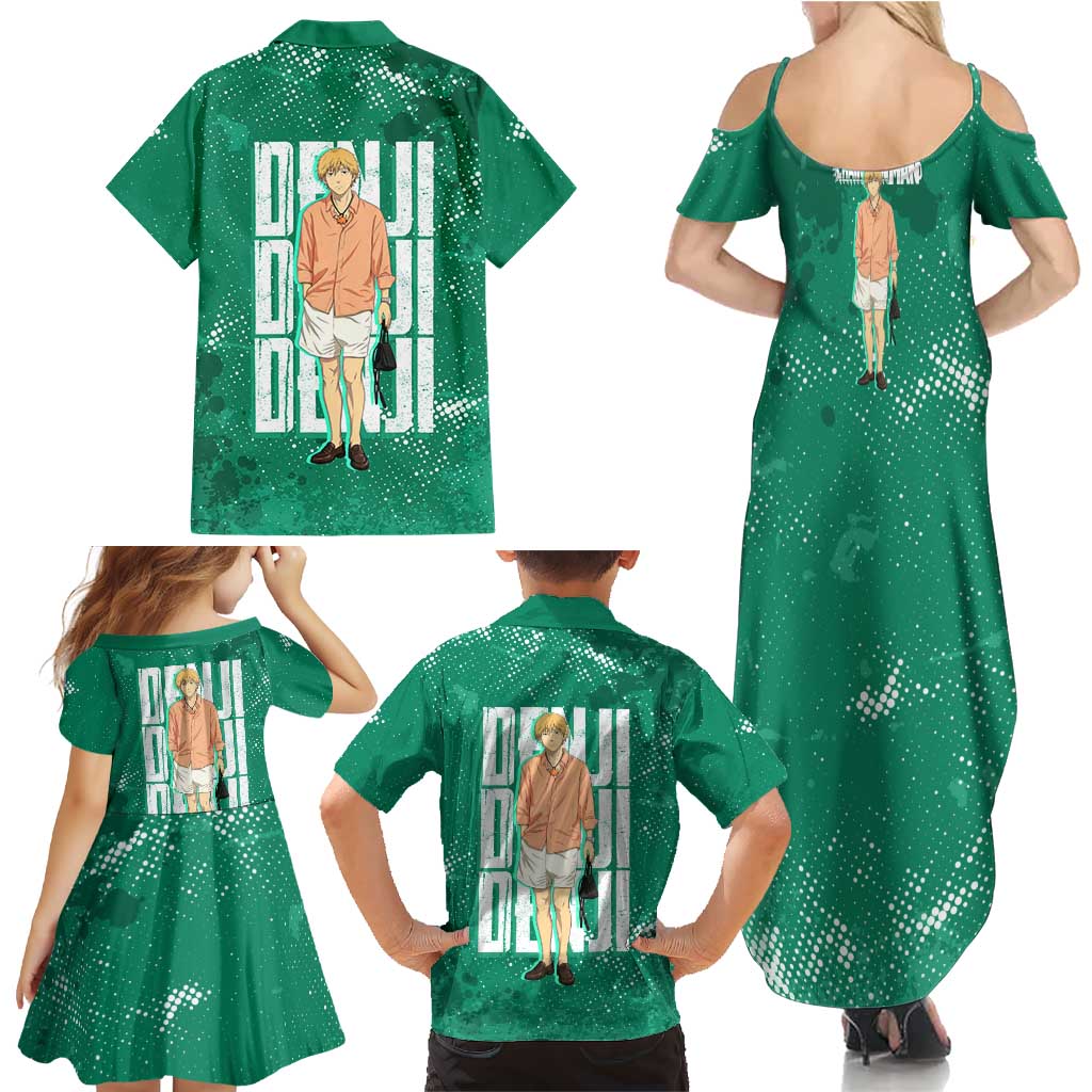 Denji Chainsaw Man Family Matching Summer Maxi Dress and Hawaiian Shirt Urban Grunge Halftone Style