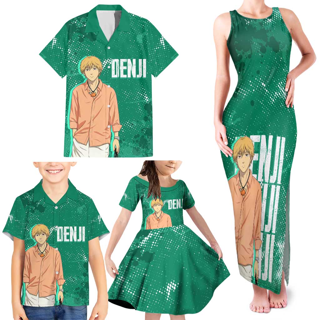 Denji Chainsaw Man Family Matching Tank Maxi Dress and Hawaiian Shirt Urban Grunge Halftone Style