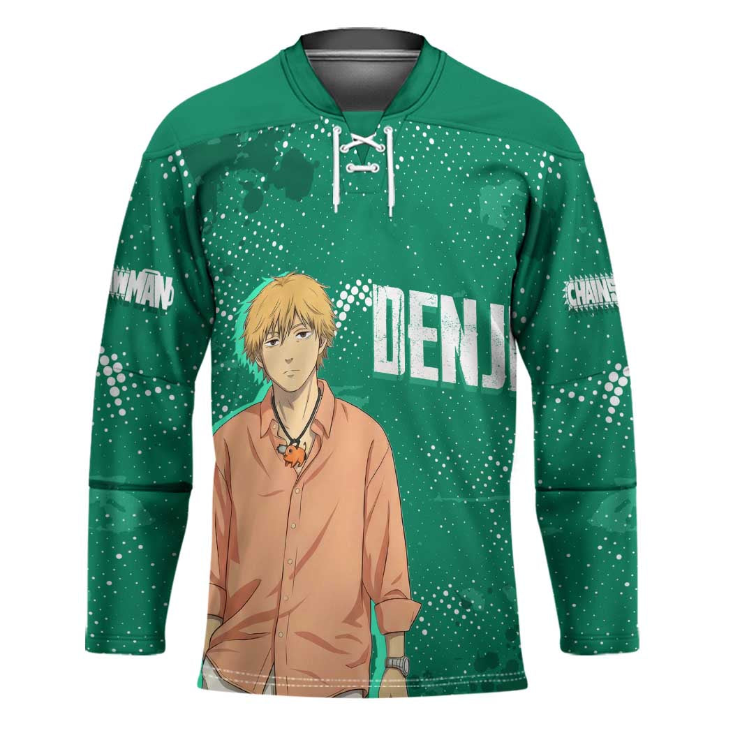 Denji Chainsaw Man Hockey Jersey Urban Grunge Halftone Style