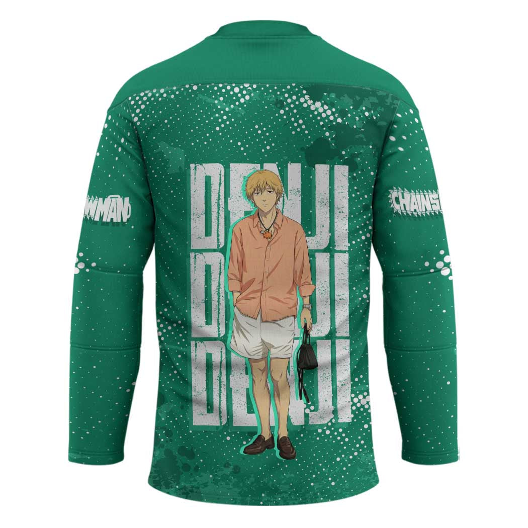 Denji Chainsaw Man Hockey Jersey Urban Grunge Halftone Style