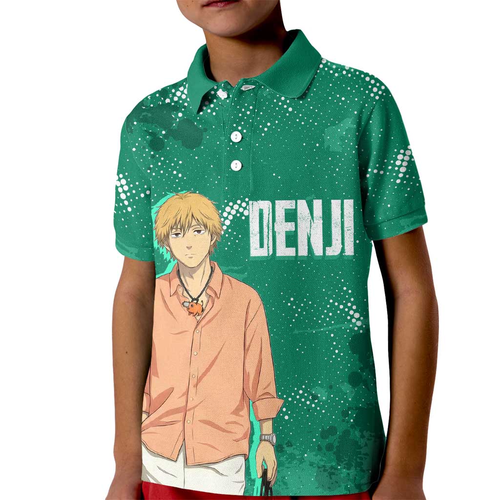 Denji Chainsaw Man Kid Polo Shirt Urban Grunge Halftone Style