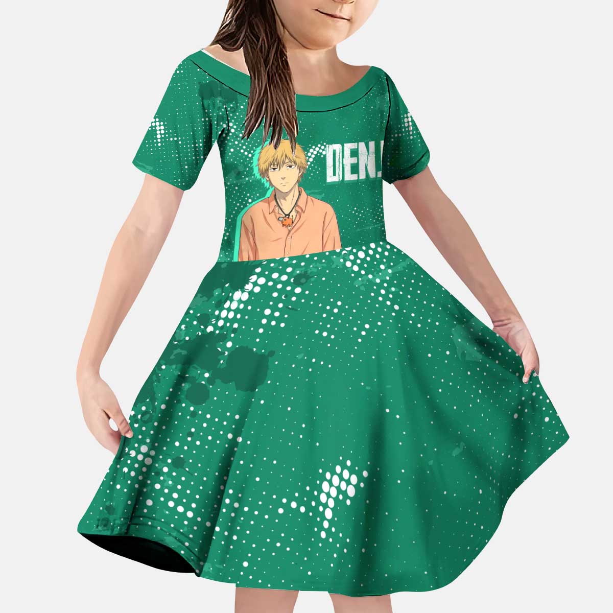 Denji Chainsaw Man Kid Short Sleeve Dress Urban Grunge Halftone Style
